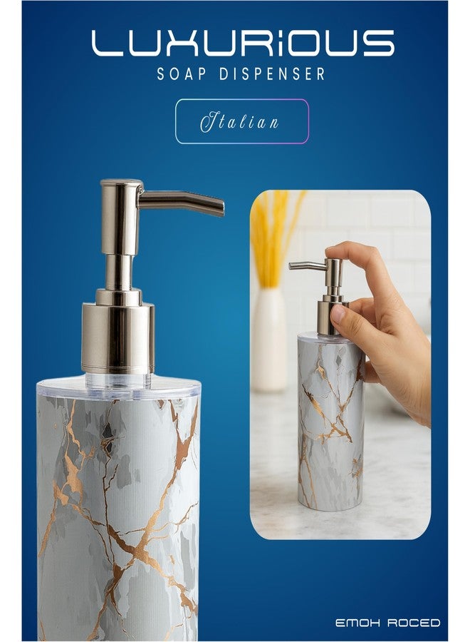 Emoh Roced Liquid Soap Dispenser 250ML - Refillable Unbreakable Plastic Bottle for Handwash, Sanitizer, Lotion, Shampoo - Bathroom, Kitchen, Sink, Shower, Wash Basin (White Marble, Pack of 1) - Image 3